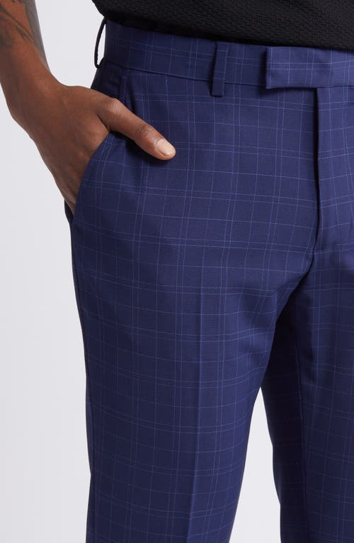 Shop Open Edit Slim Fit Plaid Wool Blend Trousers In Navy Twin Pane