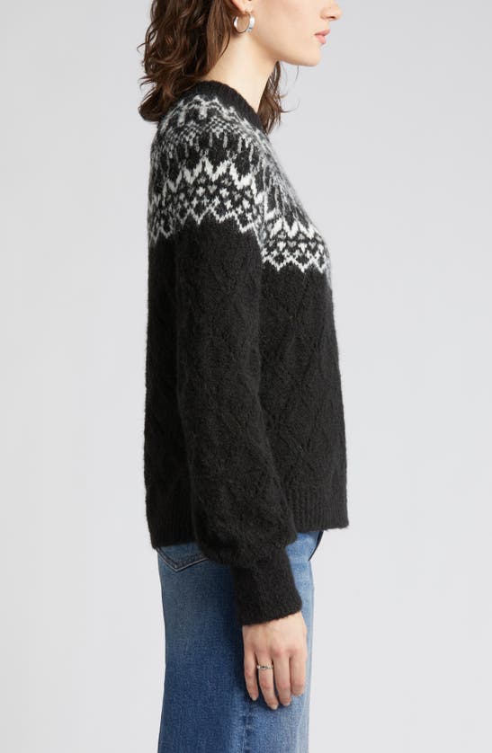 Wit & Wisdom Fair Isle Pointelle Sweater In Black/ Off White