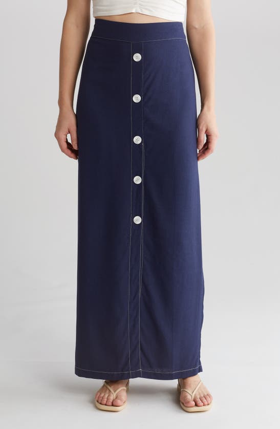 Shop By Design Abby Button Front Maxi Skirt In Peacoat