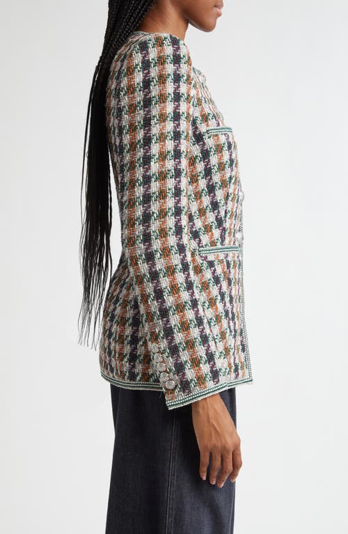 Shop Veronica Beard Alessia Cotton Blend Tweed Jacket In Light Forest Multi