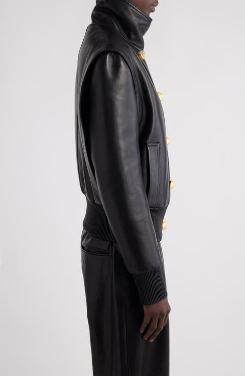 Shop Balmain High Collar Lambskin Bomber Jacket In Black