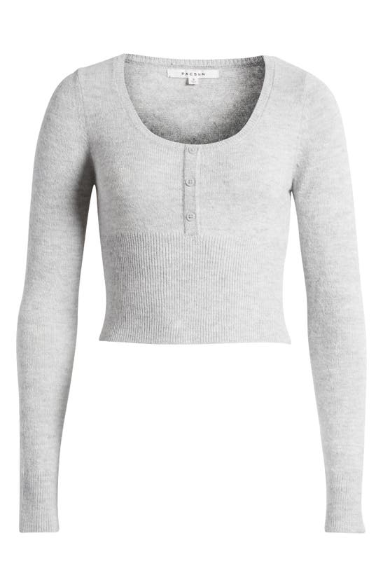 Shop Pacsun Aria Crop Henley Sweater In Heather Grey