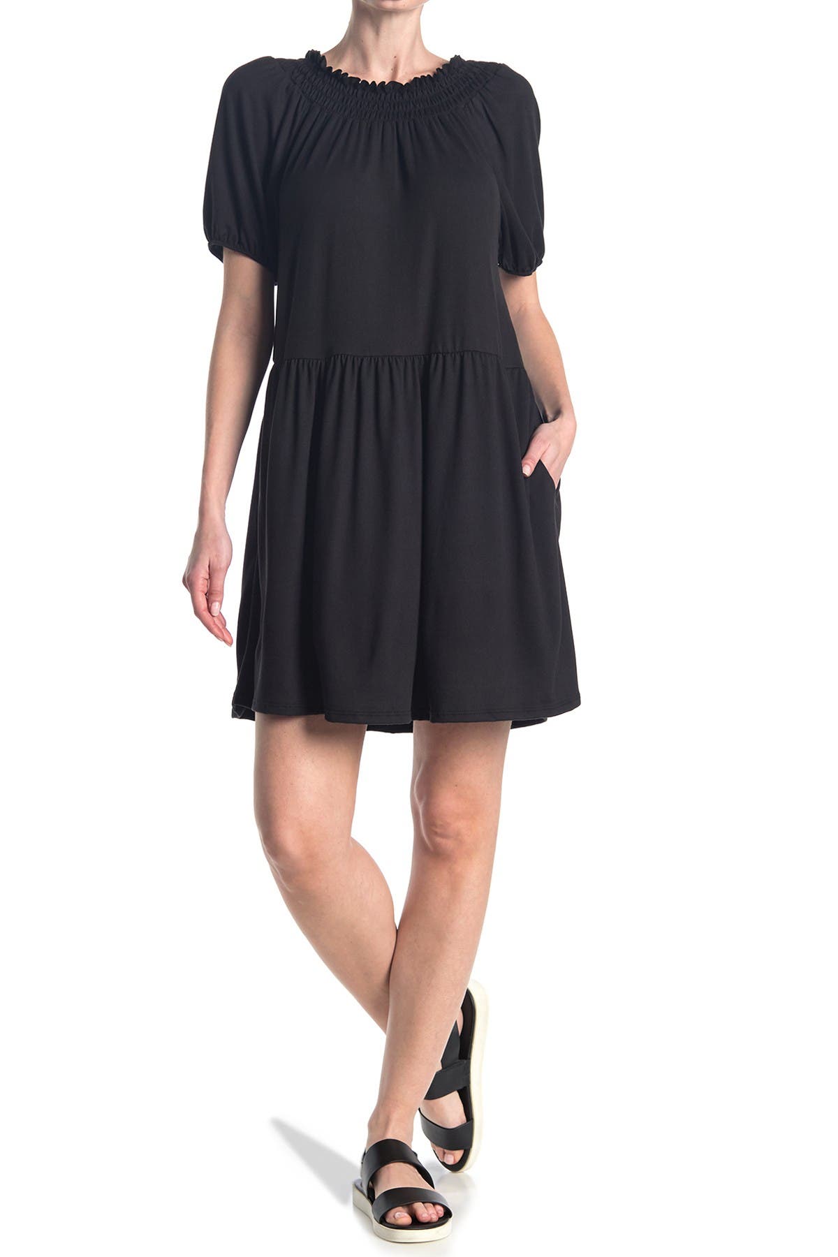 velvet torch puff sleeve smocked dress