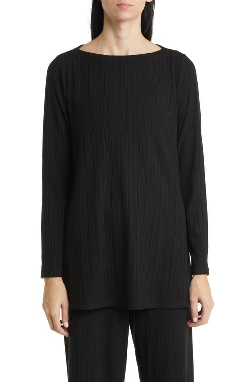 Eileen Fisher Rib Boat Neck Top in Black at Nordstrom, Size X-Small