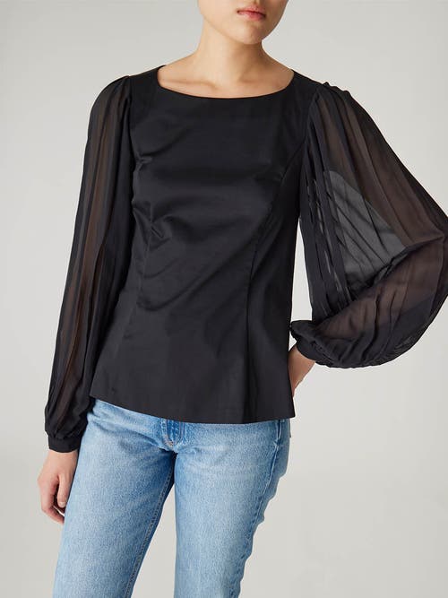 Rebecca Taylor Heavy Cotton Chintz Boat Neck Top In Black