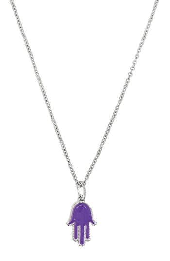 Shop Judith Ripka Little Jewels Hamsa Enamel Pendant Necklace In Silver/purple
