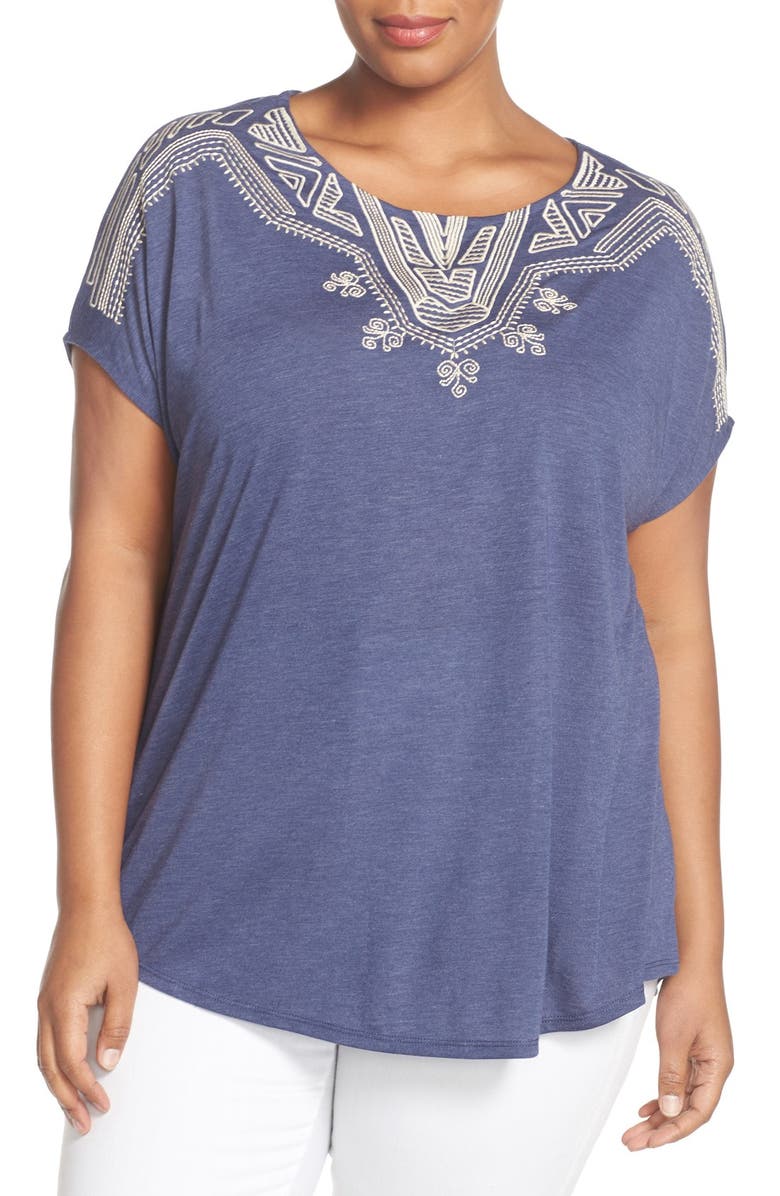Bobeau Embroidered Short Sleeve Top (Plus Size) | Nordstrom