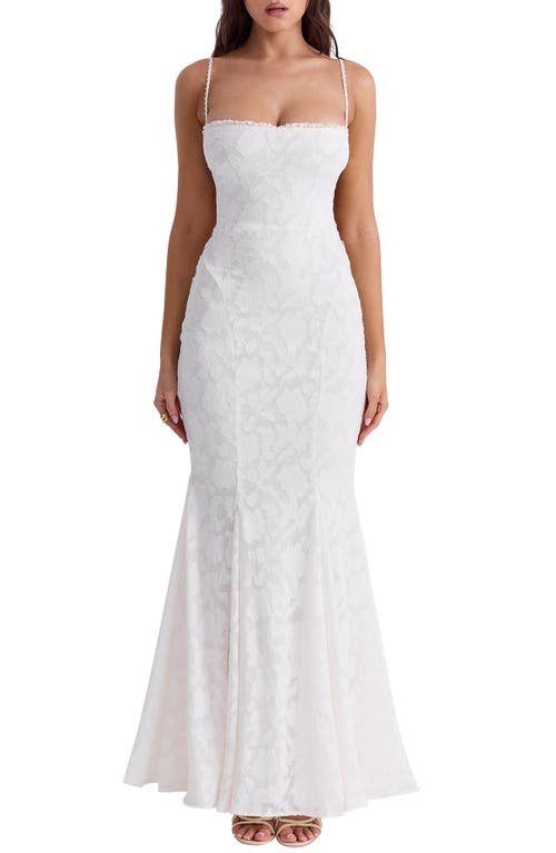 Shop House Of Cb Joan Floral Appliqué Mermaid Gown In Ivory