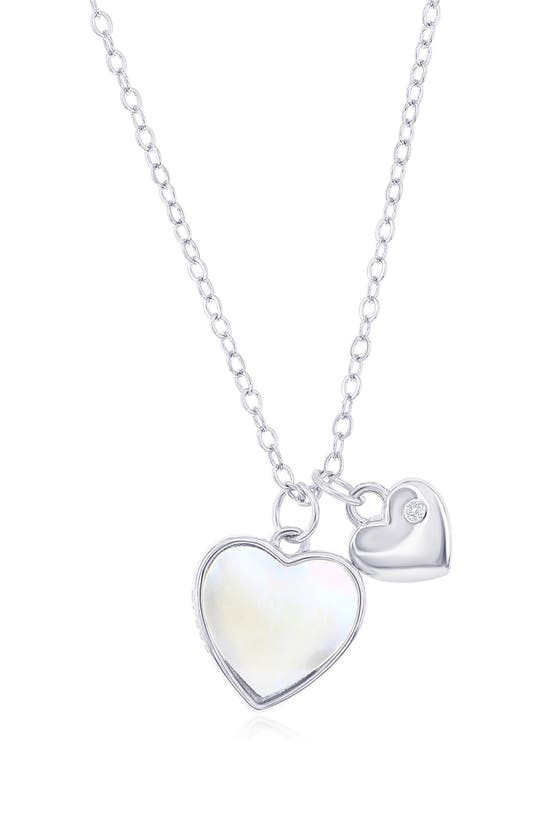Simona Mother Of Pearl & Cubic Zirconia Heart Charm Necklace In Silver