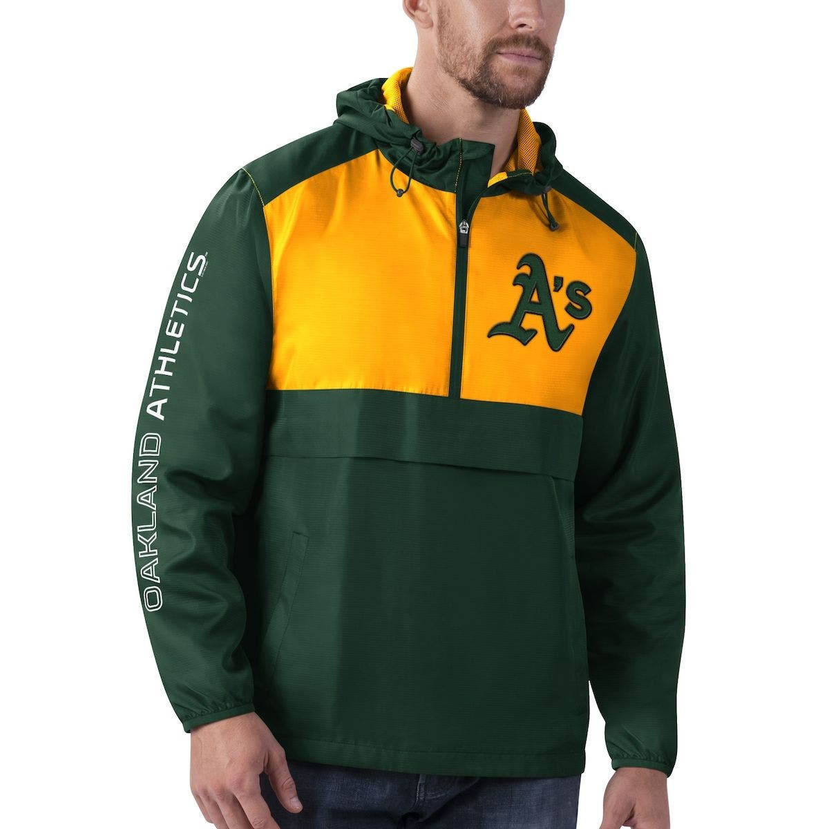 Nordstrom Men Clothing Jackets Anoraks Mens Green/Gold Oakland Athletics Anorak Hoodie Half-Zip Jacket at Nordstrom 