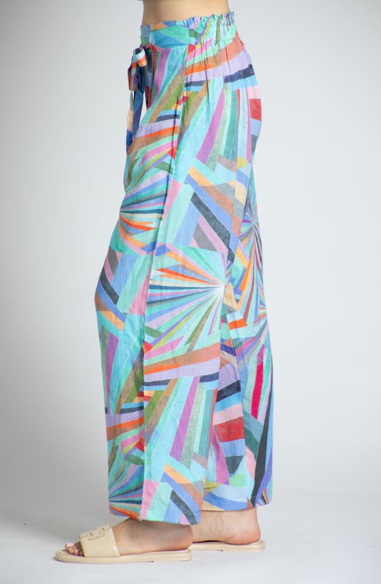 Apny Print Tie Waist Crop Wide Leg Pants In Blue Multi