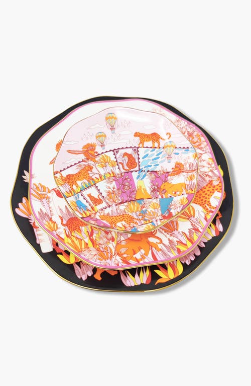 Jessie Zhao New York Travel Around World Bone China Plates, Set Of Three In Orange/black