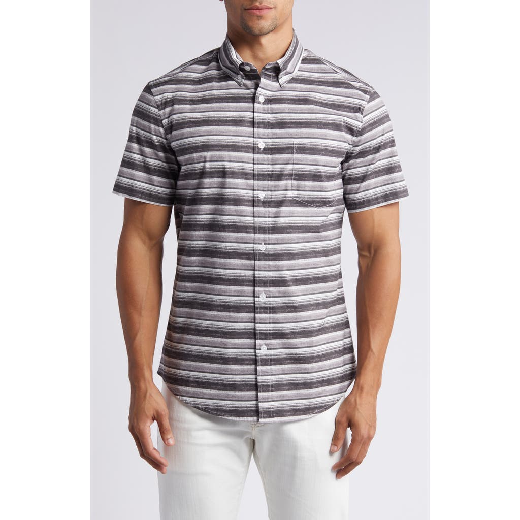 14th & Union Sketch Stripe Short Sleeve Stretch Cotton Poplin Button-up Shirt In Grey- White Sketch Stripe
