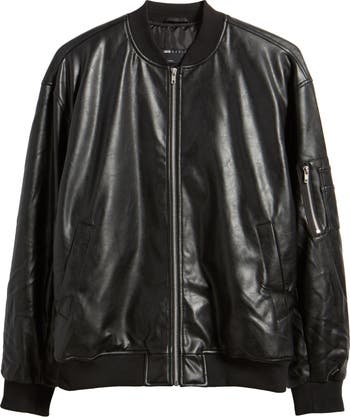 ASOS Design Leather Bomber Jacket in Black at Nordstrom, Size Medium