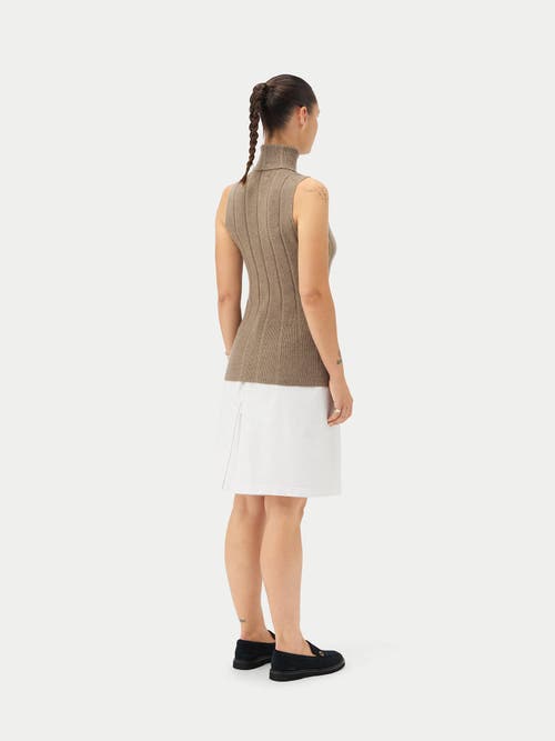 Gobi Mongolian Cashmere Organic Color T-neck Cashmere Top In Taupe