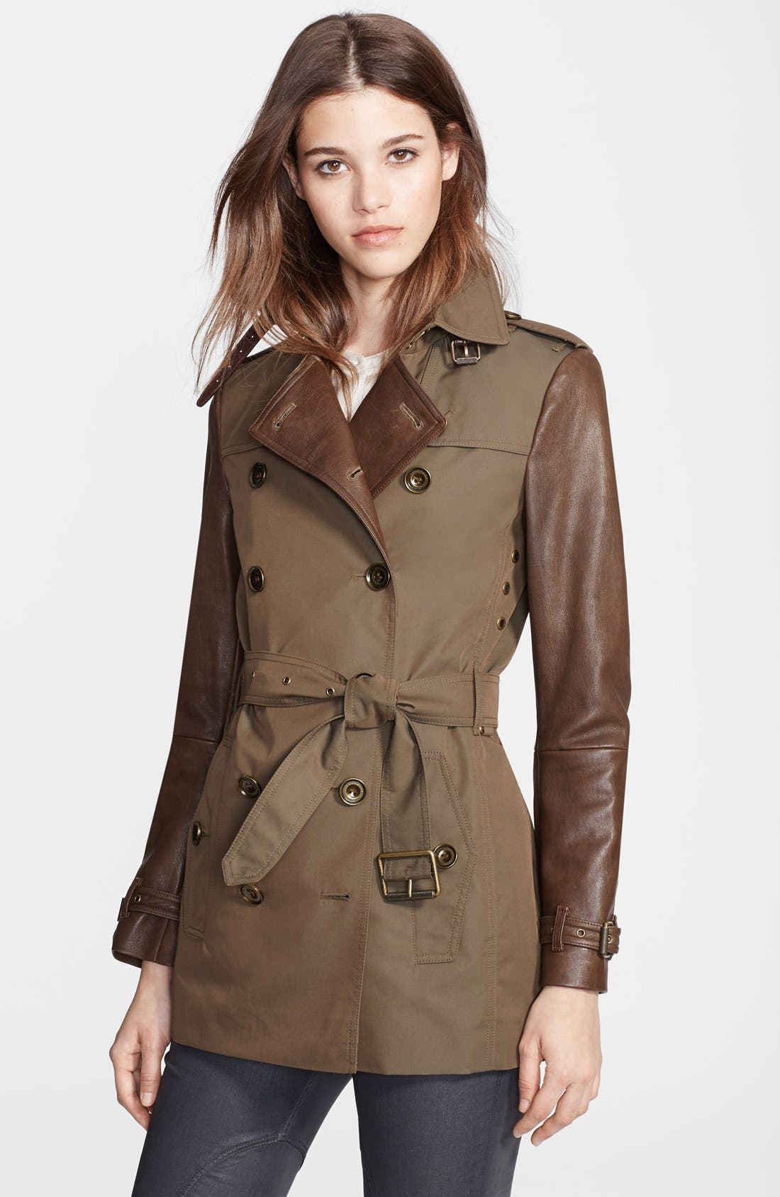 trench coat with leather trim