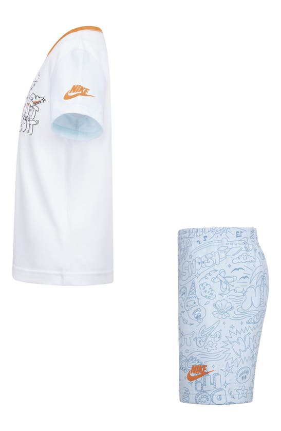 Shop Nike Kids' Swoosh Graphic T-shirt & Sweat Shorts Set In Glacier Blue