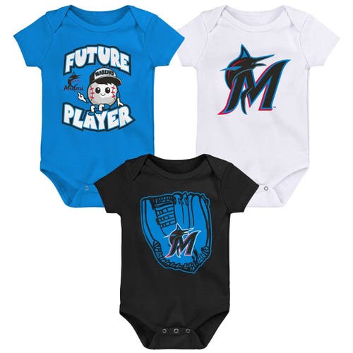 Outerstuff Infant Blue/Black/White Miami Marlins Minor League Player Three-Pack Bodysuit Set