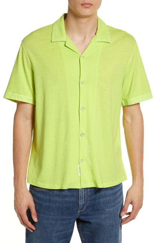 Rag & Bone Avery Short Sleeve Linen & Cotton Knit Button-up Camp Shirt In Yellow