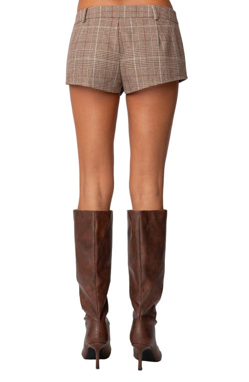Edikted Phoeby Plaid Low Rise Shorts In Brown
