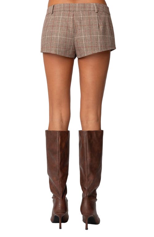 Shop Edikted Phoeby Plaid Low Rise Shorts In Brown