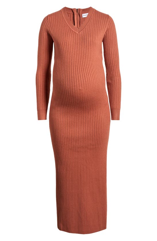 Shop Marion Long Sleeve Maternity/nursing Sweater Dress In Copper