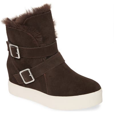 Jslides Wells Faux Fur Trim High Top Sneaker, Brown