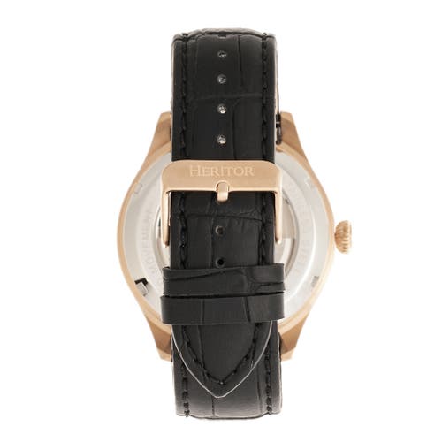 Heritor Automatic Gregory Semi-skeleton Leather-band Watch In Rose Gold/black