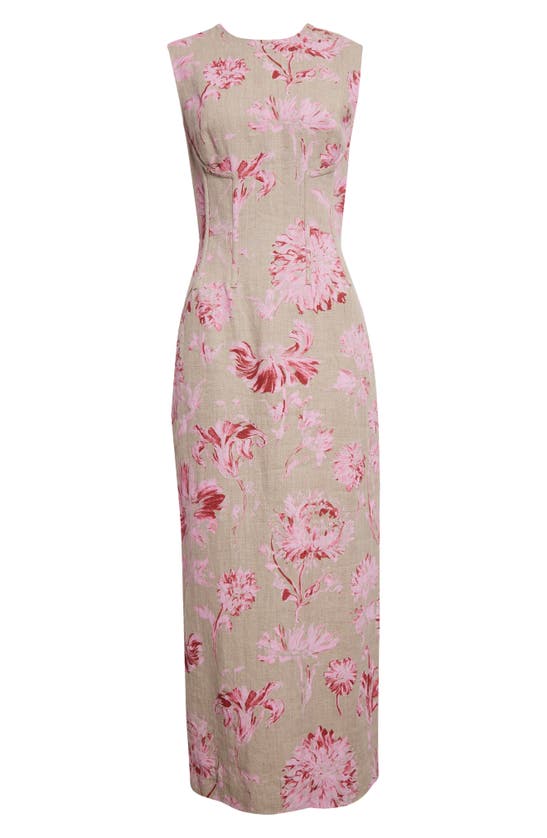 Shop Lela Rose Pressed Flower Print Linen Column Dress In Peony