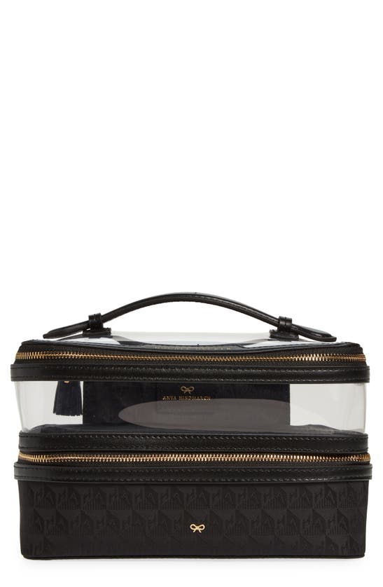Shop Anya Hindmarch Double Decker Logo Jacquard Makeup Case In Clear/ Black