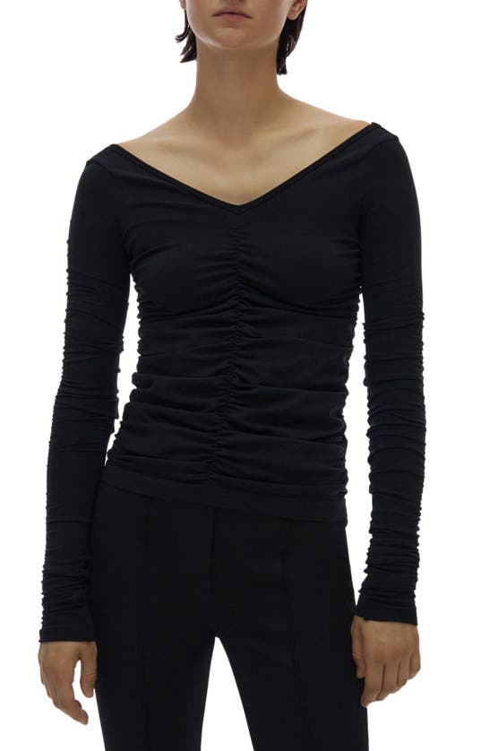 Helmut Lang Ruched Stretch-jersey Top In Black