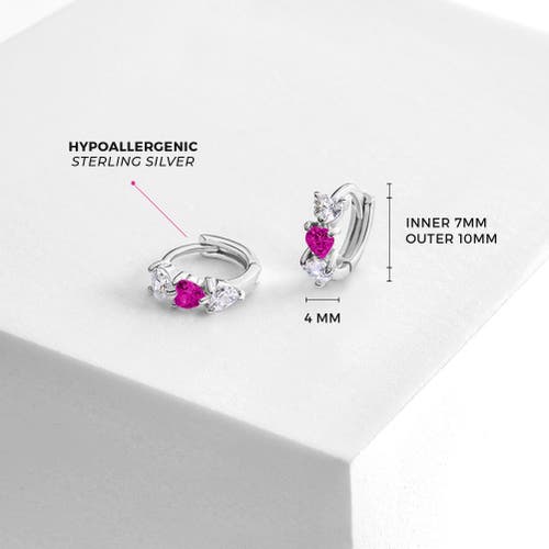 In Season Jewelry Cascading Cubic Zirconia Heart Hoop In Hot Pink