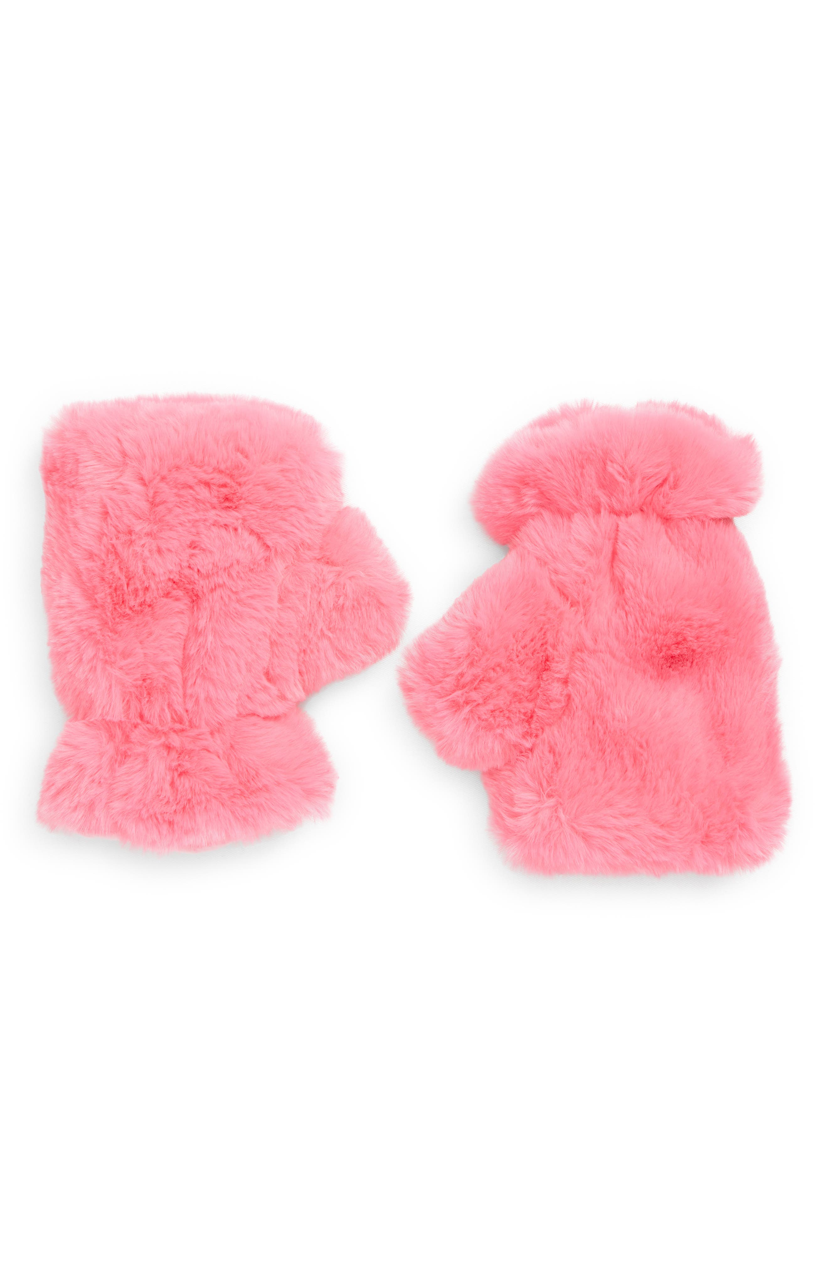 La Fiorentina Faux Fur Fingerless Mittens in Pink