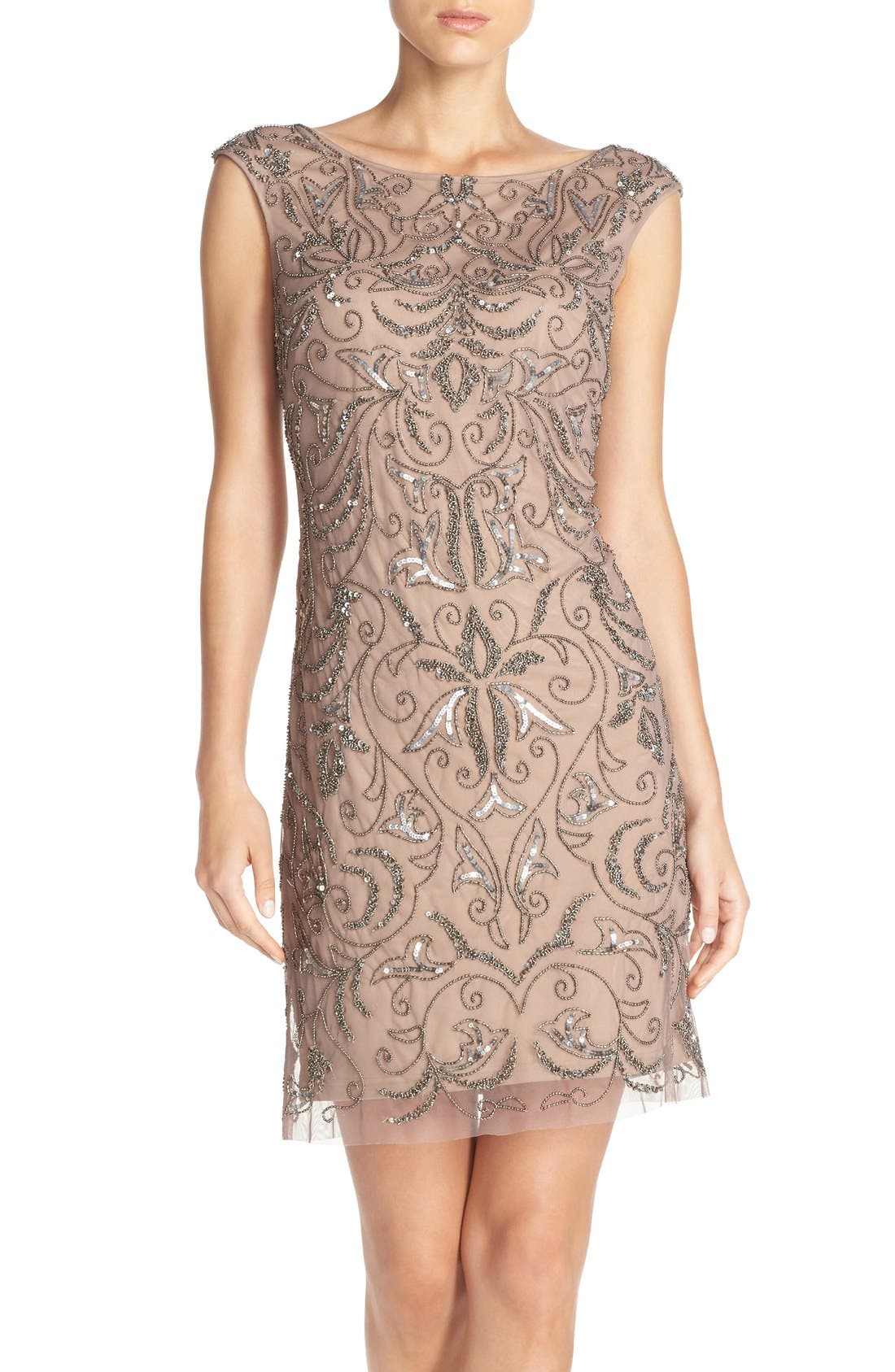 Adrianna Papell Beaded Mesh Dress (Regular & Petite) Nordstrom