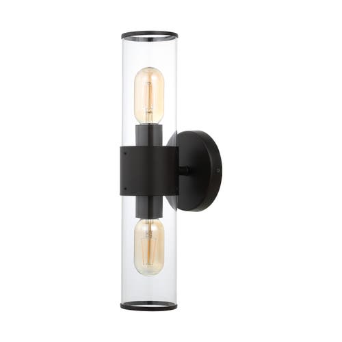 Jonathan Y Quinn 2-light Mid-century Modern Iron/acrylic Led Sconce In Oil Rubbed Bronze/clear