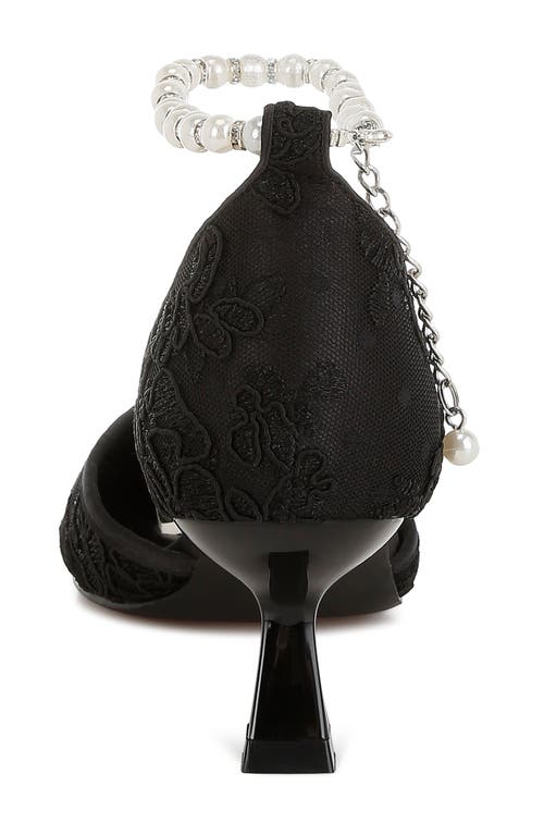 Rag & Co Bruna Faux Pearl Ankle Tie Lace Pump In Black