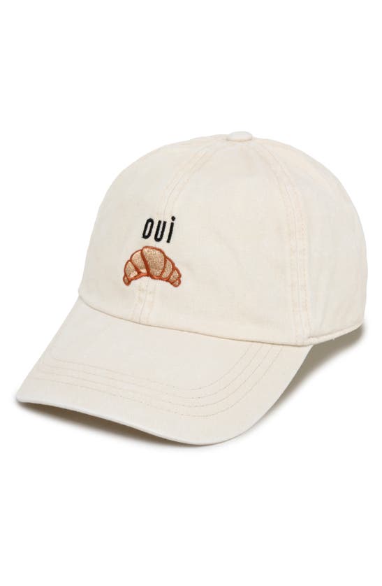 Shop David & Young Oui Croissant Embroidered Cotton Baseball Cap In Beige