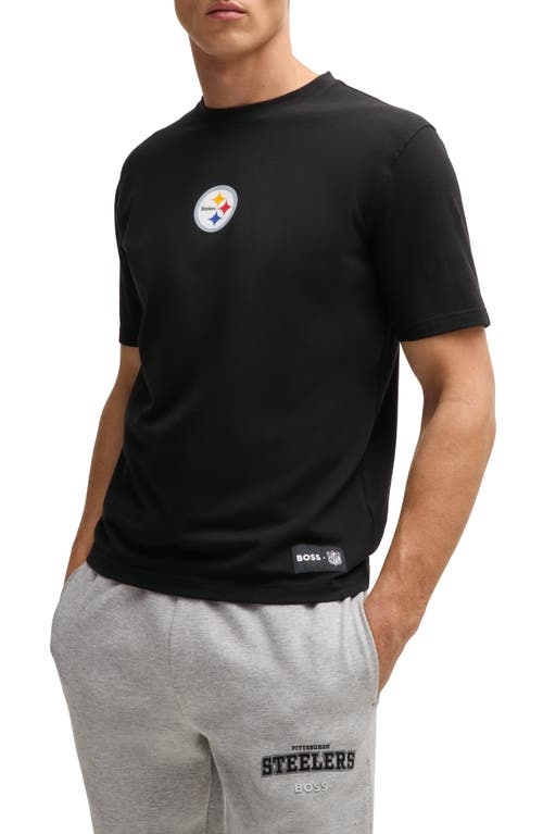 Shop Hugo Boss Boss X Nfl Stretch Cotton Graphic T-shirt In Pittsburgh Steelers - Black