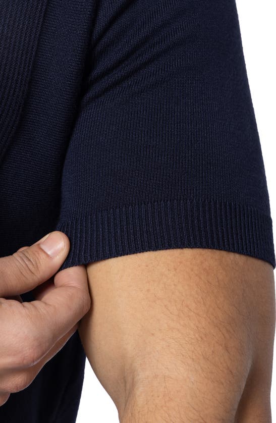 Spring + Mercer Textured Short Sleeve Button-up Sweater In Navy