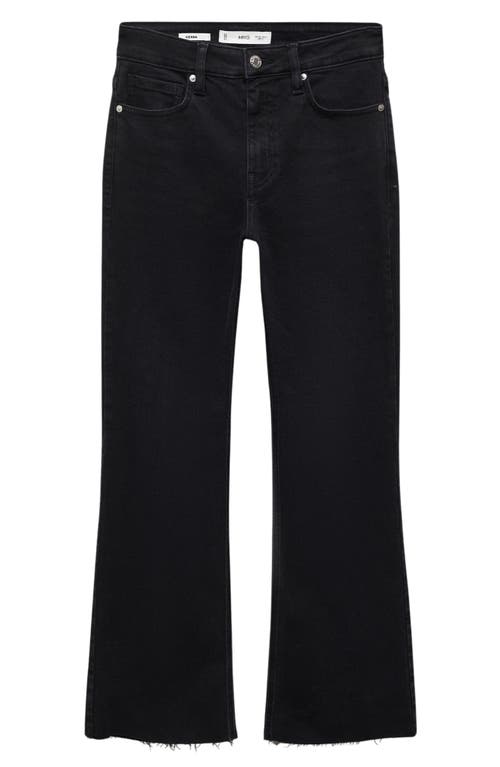 MANGO Raw Hem Crop Flare Jeans Black Denim at Nordstrom,