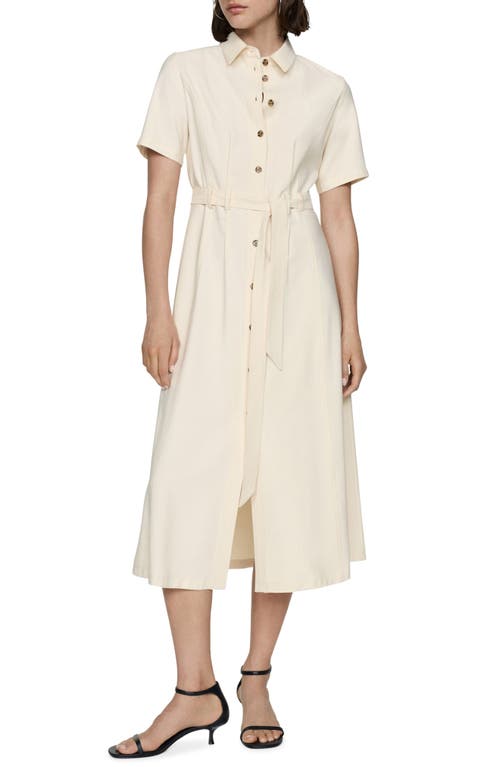 Shop Mango Belted Midi Shirtdress In Ecru