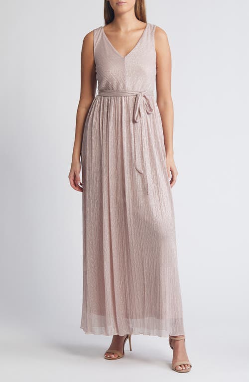 Marina Metallic Pleated Tie Waist Sleeveless Gown at Nordstrom,