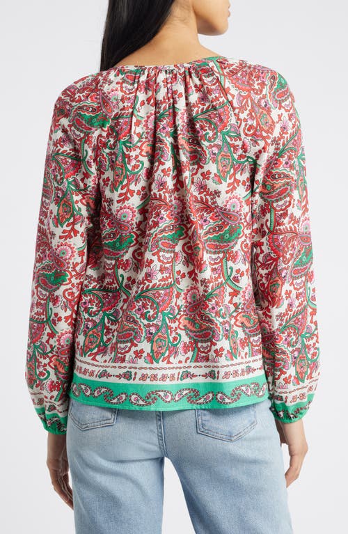 Shop Boden Serena Paisley Print Cotton Split Neck Top In Red Multi