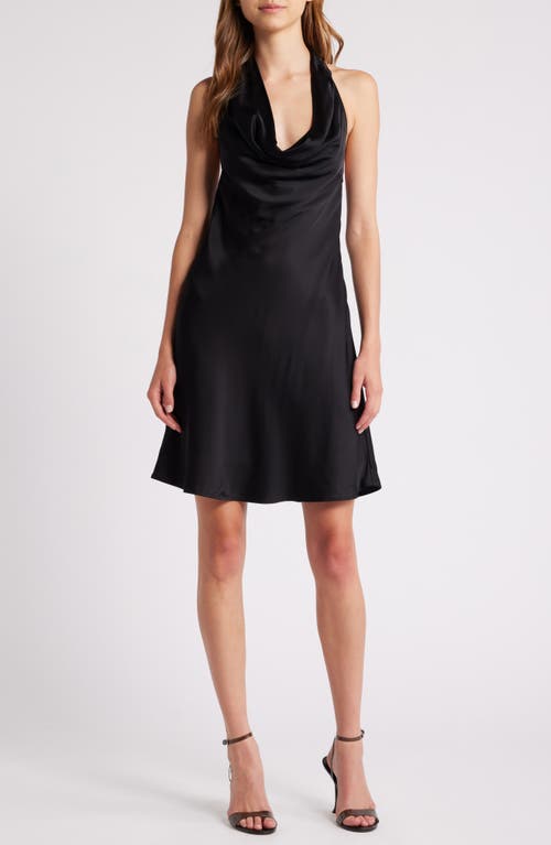 Shop French Connection Ennis Satin Halter Minidress In Black