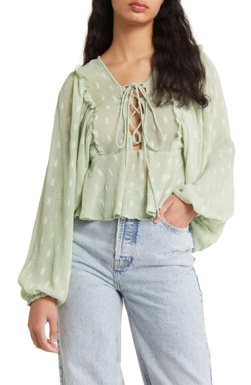ASOS DESIGN Long Sleeve Dobby Peplum Top in Light Green