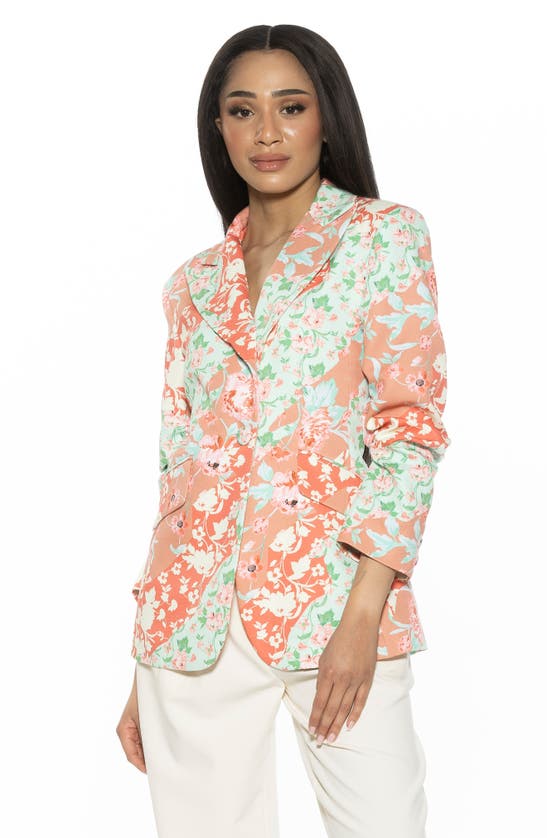 Alexia Admor Ruched Sleeve One-button Blazer In Rose Multi