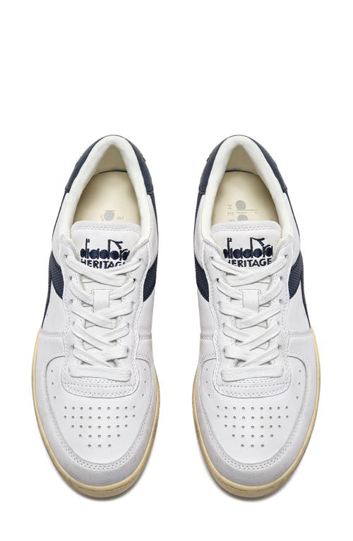 Diadora Panelled Leather Sneakers In White/blue Denim