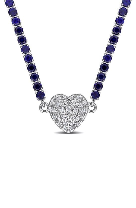 Shop Delmar Lab Created White Sapphire Heart Necklace In Blue