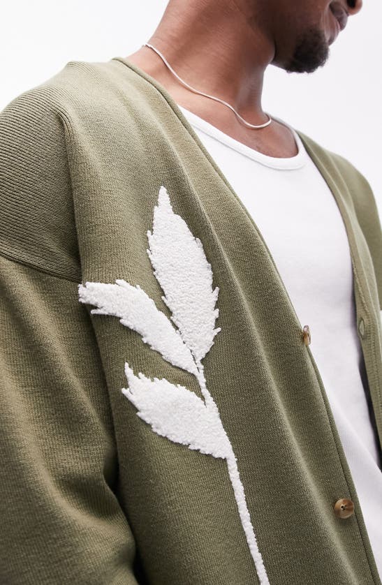 Shop Topman Feather Embroidered Cardigan In Mid Green