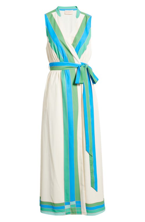 Shop Ciebon Carmine Tie Belt Sleeveless Maxi Wrap Dress In Ivory/green Multi